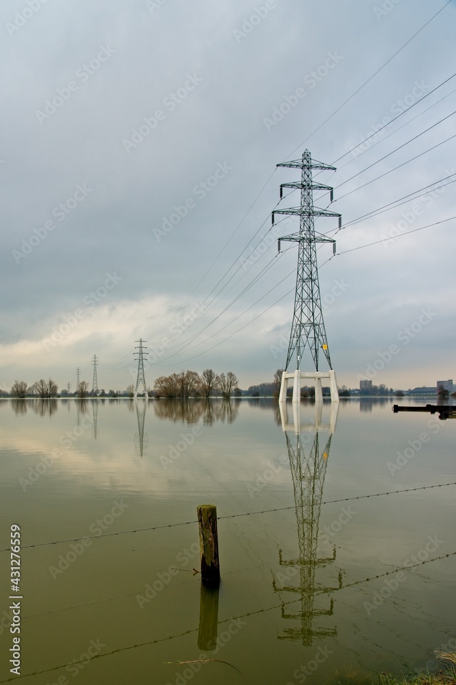 Opheusden Netherlands - 5 February 2021 - Flood plains of Rhine near Opheusden in the Netherlands