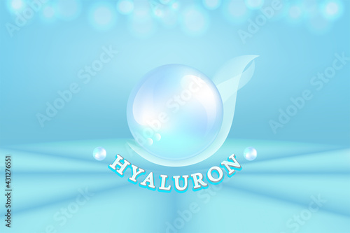 Hyaluronic acid skin solutions ad, blue collagen serum drops with cosmetic advertising background ready to use, illustration vector.