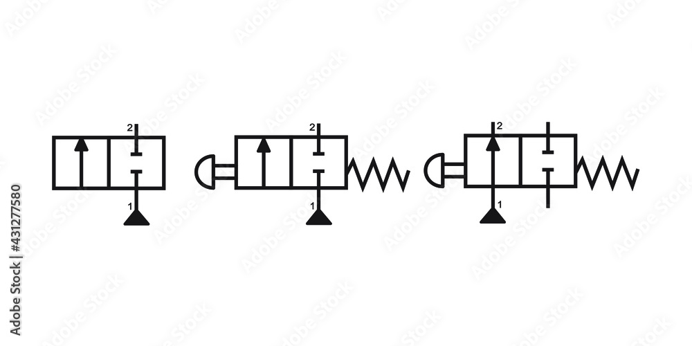 Vector illustration symbol directional pneumatic control valves sets 2-2 way Vector illustration symbol directional pneumatic control valves sets 2-2 way