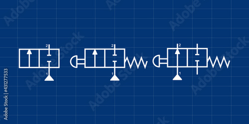 Vector illustration symbol directional pneumatic control valves sets 2-2 way 