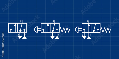 Vector illustration symbol directional pneumatic control valves 3-2 way 