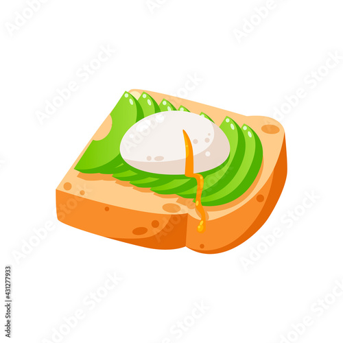 Delicious avocado toast with egg illustration vector isolated on white