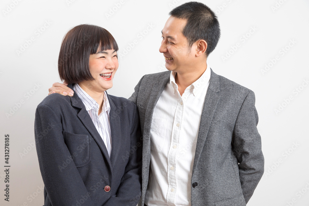 Asians executive businessman and adviser businesswoman standing on white background. Asians executive businessman and adviser businesswoman standing on white background.