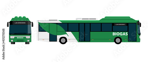 Bus powered by biogas. Carbon neutral transportation concept. Vector illustration