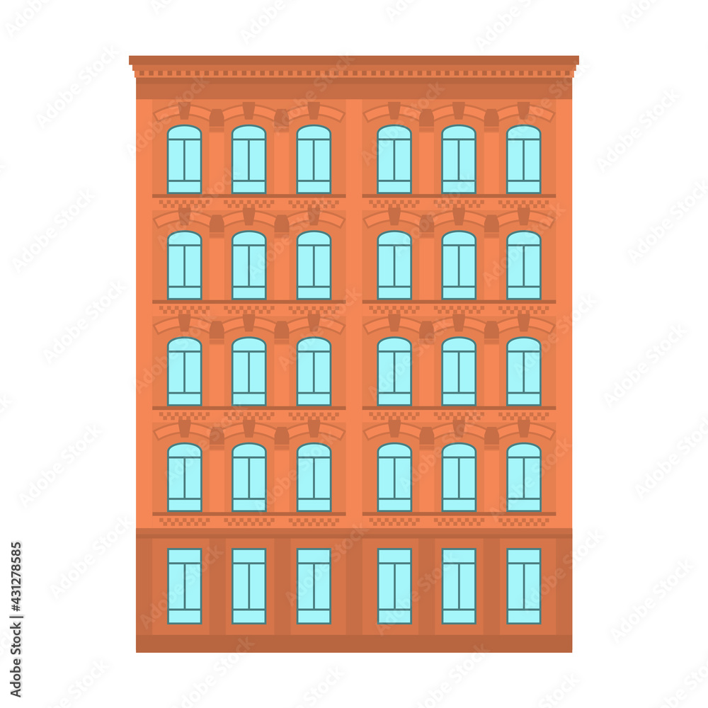 Apartment building. Urban retro style, multiple floors. Template for architecture design. Vector illustration with isolated white background.