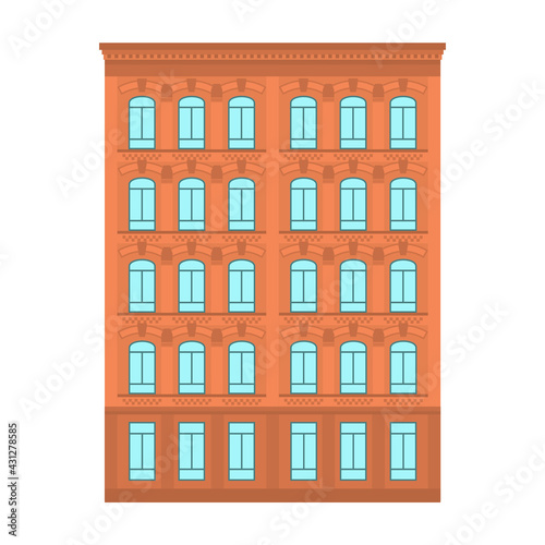 Apartment building. Urban retro style, multiple floors. Template for architecture design. Vector illustration with isolated white background.