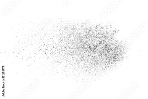 Distressed black texture. Dark grainy texture on white background. Dust overlay textured. Grain noise particles. Rusted white effect. Grunge design elements. Vector illustration, EPS 10.