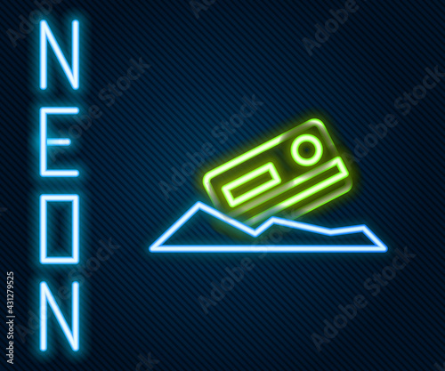 Glowing neon line Cocaine and credit card icon isolated on black background. Colorful outline concept. Vector Illustration