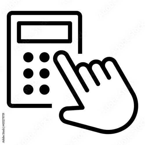 ngi1250 NewGraphicIcon ngi - calculator icon . calculating machine with hand . business financial concept . outline / line design . financing - isolated on white background - simple - xxl g10520 photo