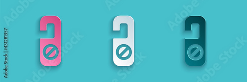 Paper cut Please do not disturb icon isolated on blue background. Hotel Door Hanger Tags. Paper art style. Vector Illustration