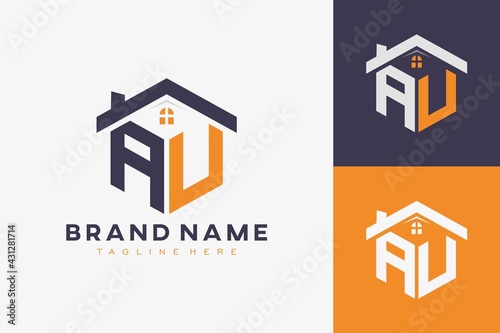 hexagon AV house monogram logo for real estate, property, construction business identity. box shaped home initiral with fav icons vector graphic template