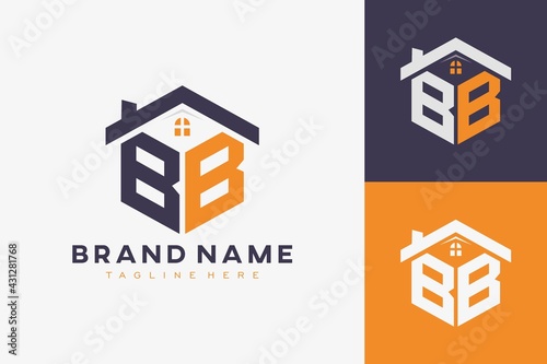 hexagon BB house monogram logo for real estate, property, construction business identity. box shaped home initiral with fav icons vector graphic template