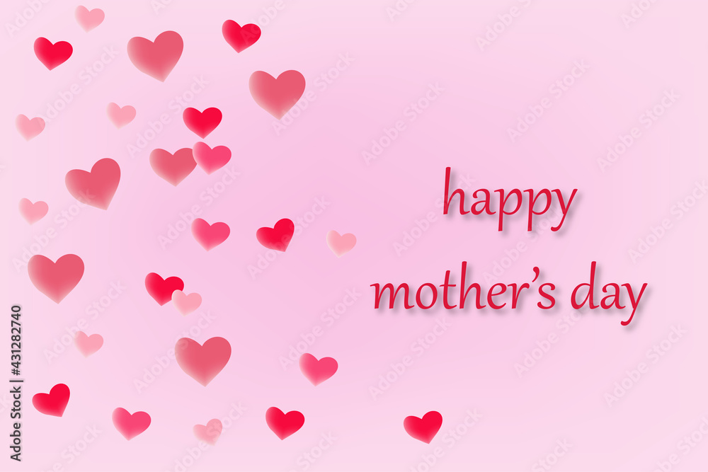 Pink background card with hearts and happy mother's day text 
