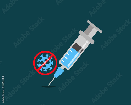 Vaccine for COVID-19 concept: Vaccine in Syringe injects coronavirus. Cartoon vector style for your design.	