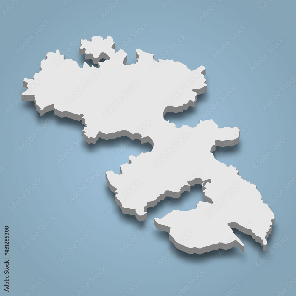 3d isometric map of Leros is an island in Dodecanese archipelago, Greece