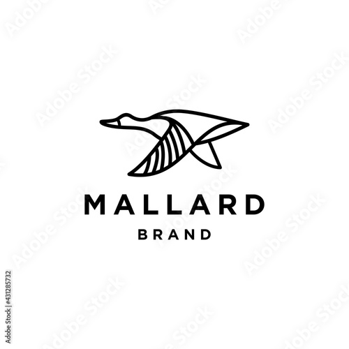 flying duck goose logo icon vector illustration hipster stock for cafe and restaurant monoline outline line