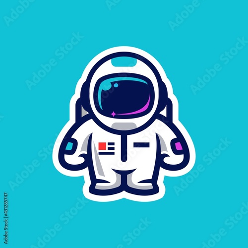 little astronaut kid cartoon mascot logo vector design, spaceman suit icon Illustration with stars at night background © Ramosh Artworks