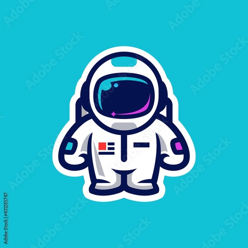 little astronaut kid cartoon mascot logo vector design, spaceman suit icon Illustration with stars at night background