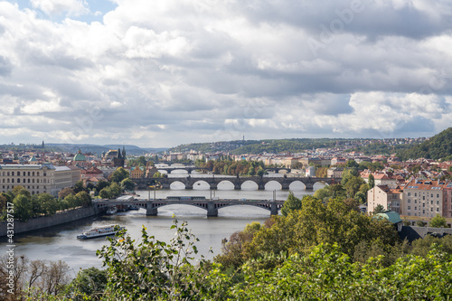 Prague summer view with Charles Bridge and river