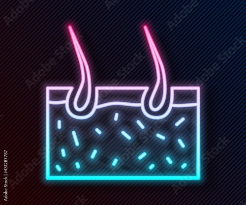 Glowing neon line Hair covering skin icon isolated on black background. Hair follicle. Vector