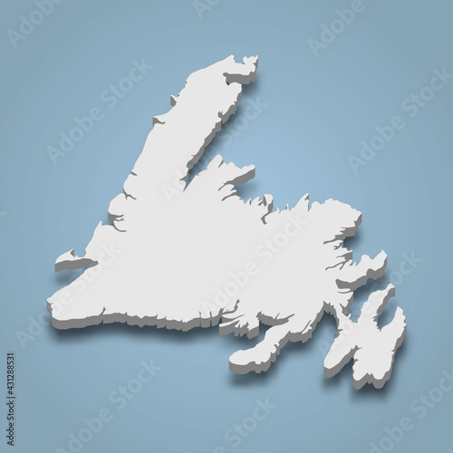 3d isometric map of Newfoundland is an island in Canada