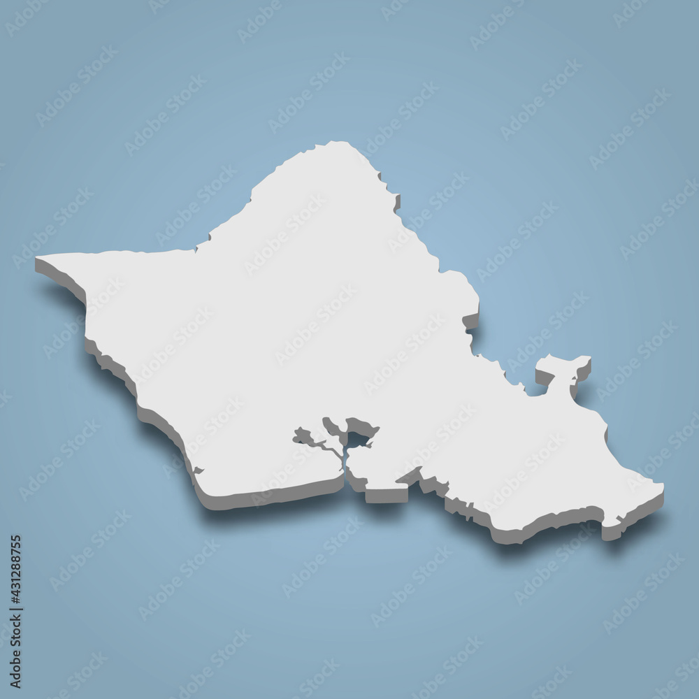 3d isometric map of Oahu is an island in Hawaiian Islands
