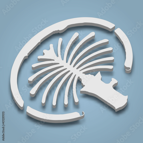 3d isometric map of Palm Jumeirah is an artificial island in Dubai, United Arab Emirates