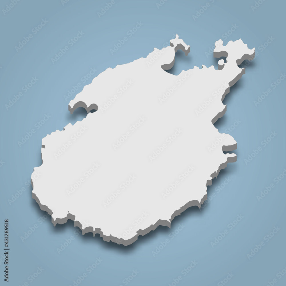 3d isometric map of Paros is an island in Greece