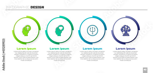 Set Man graves funeral sorrow, Broken heart divorce, Psychology, Psi and Head with question mark. Business infographic template. Vector
