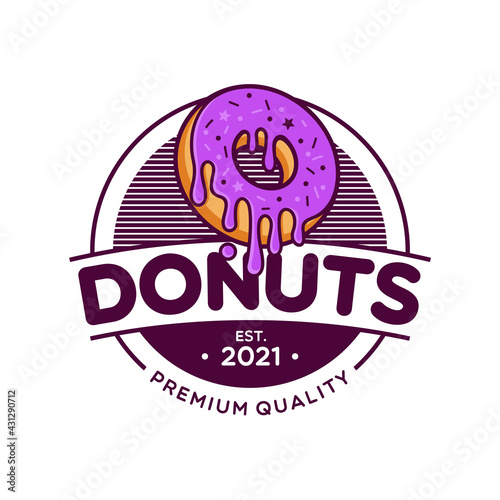 Donuts Logo Vector illustration. Design element for restaurant menu illustration or for logotype.
