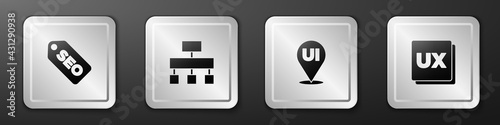 Set SEO optimization, Site map, UI or UX design and icon. Silver square button. Vector