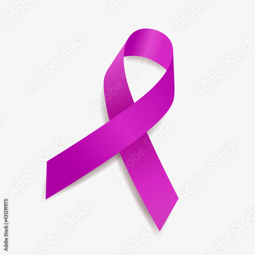 Purple ribbon awareness Bladder cancer, Alzheimer’s, Cystic Fibrosis, Lupus, Epilepsy, Domestic Violence.   Isolated on white background. Vector  illustration.