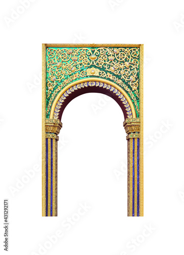 Billede på lærred Gold archway in  Thailand  temple isolated on white background , clipping path