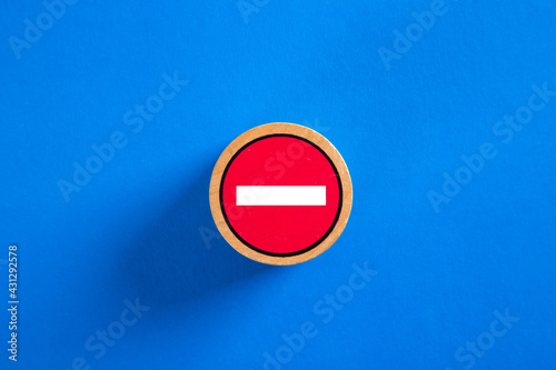 No entry sign on blue background.