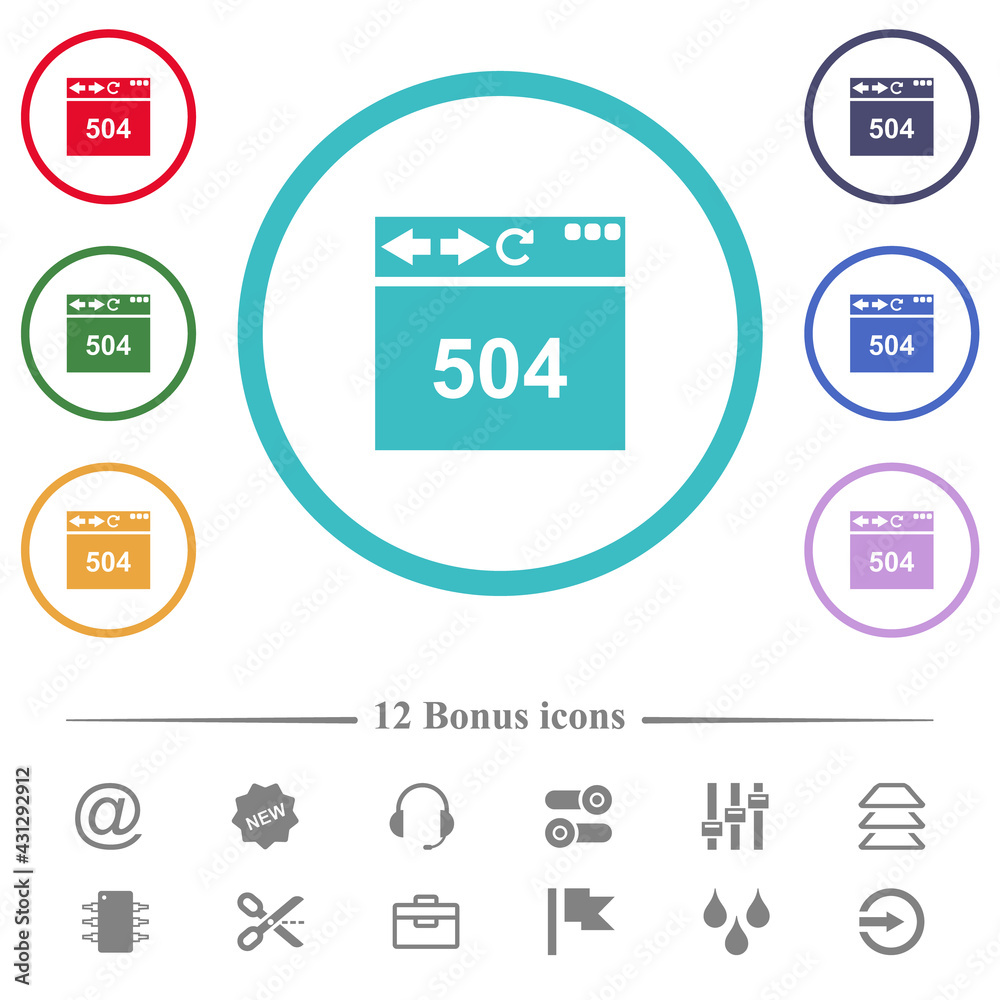 Browser 504 Gateway Timeout flat color icons in circle shape outlines Browser 504 Gateway Timeout flat color icons in circle shape outlines