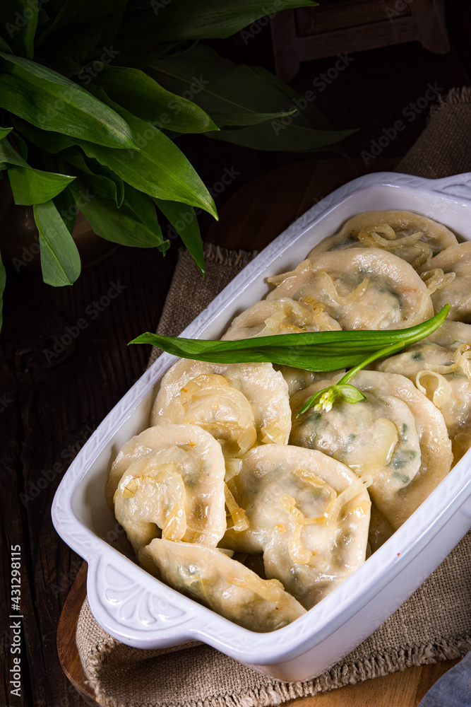 pierogo with wild garlic -cheese filling