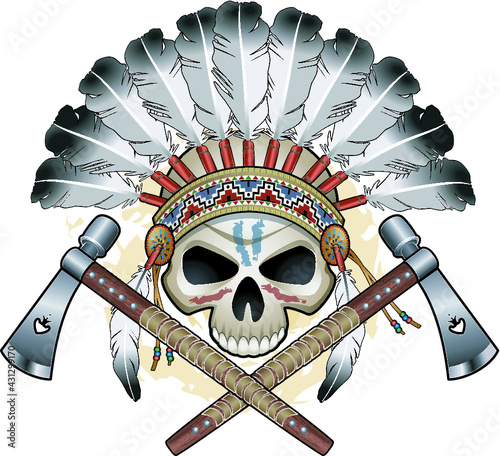 native american indian skull with crossing tomahawks