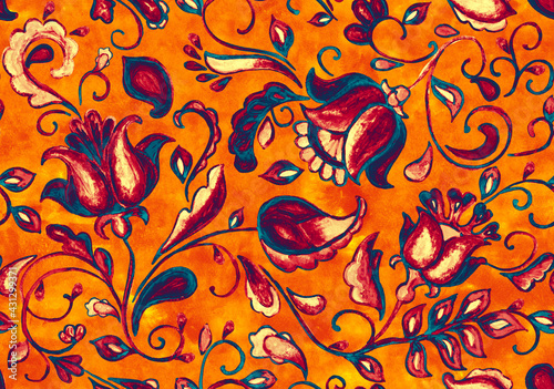 Paisley watercolor floral pattern