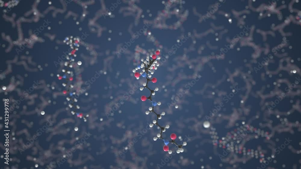 Molecule of Deferoxamine. Molecular model, looping seamless 3d animation