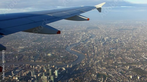 London cityscape aerial from airplane