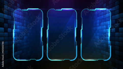 abstract futuristic background of blue glowing technology sci fi frame hud ui