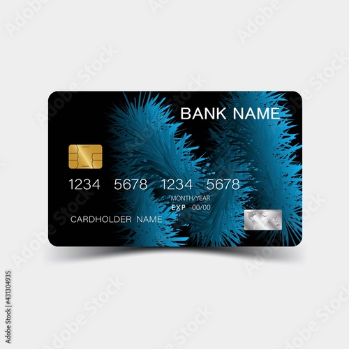 Realistic detailed credit cards. With inspiration from the abstract blue and black color on the gray background. Glossy plastic style. Vector illustration design EPS10