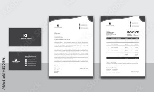Modern stationery pack with business card, letterhead and invoice design