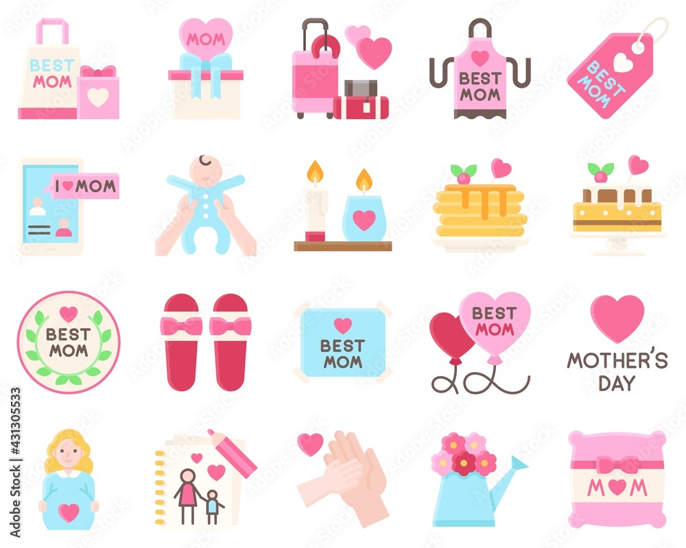 Mother day related flat vector icon set 5 Mother day related flat vector icon set 5