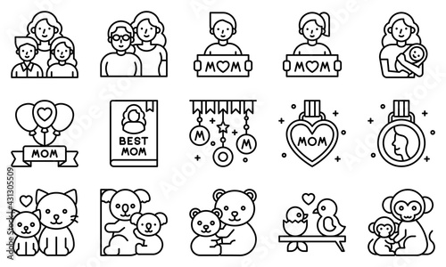 Mother day related line vector icon set 2