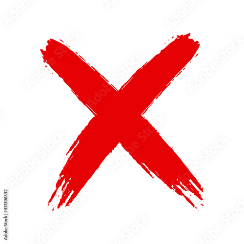Grunge hand drawn cross x with brush strokes vector illustration isolated on white background. Mark graphic design. Check mark symbol NO button for vote in check box, web, etc.