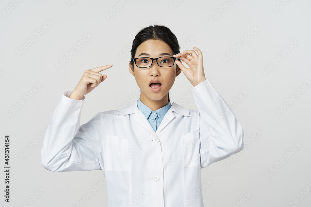 asian woman medical gown glasses hospital treatment asian woman medical gown glasses hospital treatment