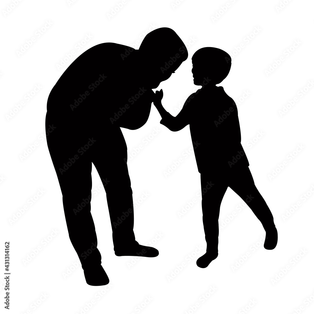 a boy and man making chat, silhouette vector