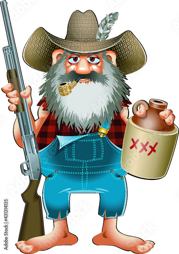 cartoon caricature of hillbilly with shotgun

