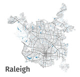 Raleigh map. Detailed map of Raleigh city administrative area. Cityscape panorama.